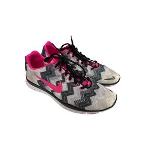 Nike Free 5.0 Womens Training Shoes White Pink Gray Chevron Sneakers Sz 7.5